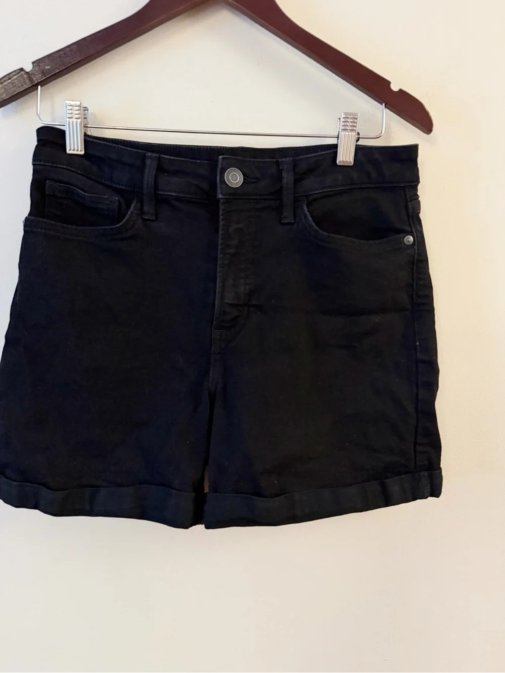 LC Lauren Conrad Black Roll Cuff High Rise Denim Shorts Size 10 Stretch
